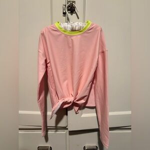 Girls Pink Long Sleeve Swim Rash Guard with Neon Accents